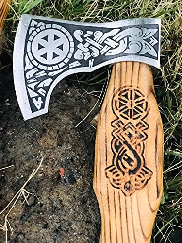 Personalizat manual Viking Norse Viking Axe Viking SYMBLE gravat pe pachetul de cadouri cu lamă de topor și mâner