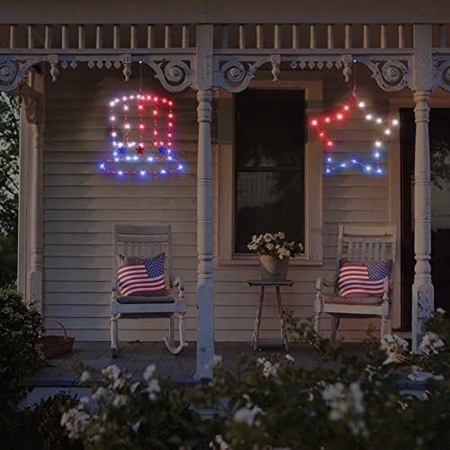 2 pachet de 4/patru iulie decorațiuni de ferestre Lumini de siluetă - Patriotic roșu alb albastru luminat unchiul -sam pălărie