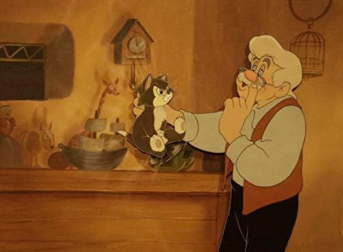 Gepetto și Figaro-Pinocchio Vintage Courvoisier încadrată de producție Cel-Walt Disney