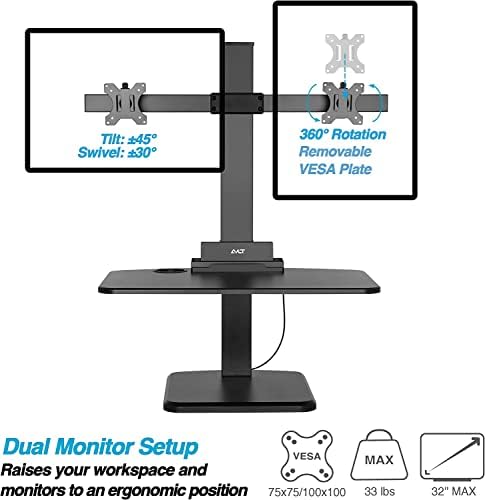 AVLT Dual 32 Monitor gaz de primăvară înălțime reglabil în picioare Convertor birou cu 28x 18.9 & 34; spatios worksurface
