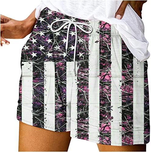 Oplxuo Femei pentru Independența Ziua Independenței Pantaloni scurți Elastică Casual, steagul SUA 4 iulie, pantaloni scurți
