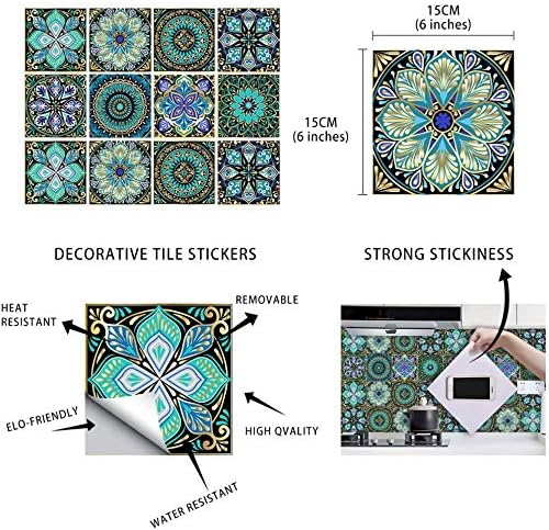Mandala 24 PC -uri 6x6 inch Autocolante decorative de gresie ， Peel and Stick Adezive Tile Stickers ， Backsplash Tile Stickers