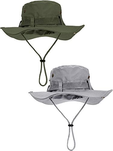Boao 2 piese bumbac Safari pălărie largă refuz pescuit Cap pliabil Boonie pălărie dublu fețe în aer liber soare pălărie pentru