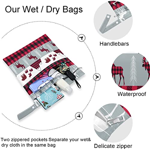 visesunny Buffalo Plaid model fără sudură 2pcs geantă umedă cu buzunare cu fermoar lavabil reutilizabil sac de scutec spațios