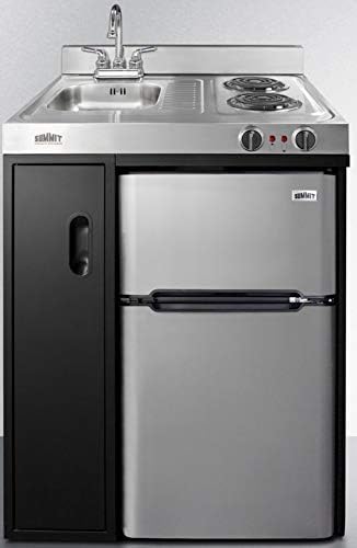 Summit Appliance C30elbk 30 Wide All-in-one chicinetă în negru, cu o plită cu 2 arzătoare 115V, Frigider-Congelator cu 2 uși,