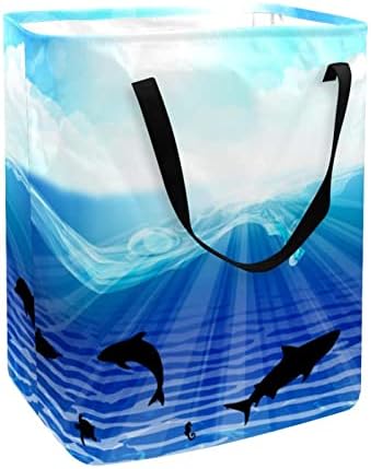 Coș de rufe pliabil cu imprimeu Delfin de mare gratuit, coșuri de rufe impermeabile de 60 L coș de spălat haine depozitare