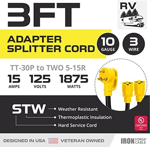 30 amperi până la 15 amperi RV Y Adaptor Cord de alimentare-10/3 STW TT-30P Mascul masculin la două recipiente electrice de