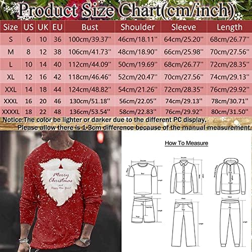Tricouri Cu mânecă lungă de Crăciun Wocachi pentru bărbați, Xmas 3D Graphic Santa Print Crewneck Tee Tops Tricou Sport De Petrecere