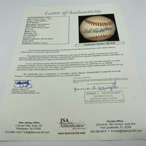 Freddie Lindstrom Single a semnat Liga Națională Feeney Baseball JSA COA - Baseballs autografate