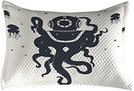 Ambesonne Vintage Nautical Tattoo Quilted Pillowcover, meduze de caracatiță în costum de astronaut fundal simplu, copertă standard