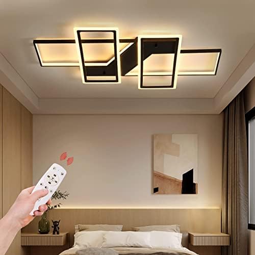 Telancy moderne plafon lumina negru pătrat contemporan plafon lampă control de la distanță reglabil dreptunghi plafon lumina