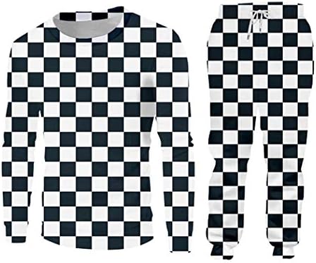 Fulbhprint negru alb -placă de verificare casual și pantaloni 3d crewneck glugă pulovere bărbați pentru femei