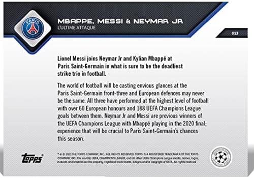 2021 Topps acum Kylian Mbappe, Lionel Messi și Neymar Jr. 13- L ”Ultimate Attaque-Paris Saint Saint Germain- Cartea de tranzacționare