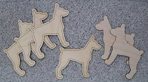 Set de 6 Doberman Pinscher neterminate cu laser tăiat lemn câine Ornament forma-Made in SUA - 4 inch Wide