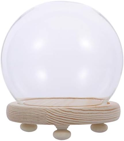 SOIMISS Cloche din sticlă transparentă Globe Display Dome Bell Jar Clear Glass Dome Mini desert tort placă tort Stand cu bază din lemn Capac decorativ clopot pentru lumini de zână foto 12cm