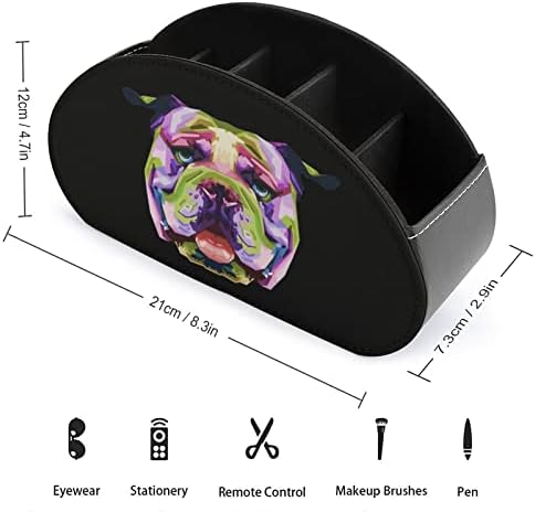 Buldog englez colorat pe suporturi de telecomandă Pop Art cutie organizator de depozitare Caddy din piele PU cu 5 compartimente