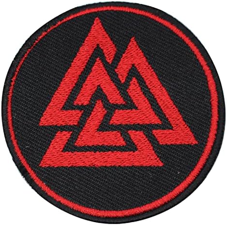 Valknut Viking Triunghiuri Red Fier brodat pe Sew on Patch Insigna pentru haine etc. 7cm