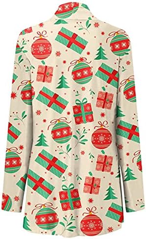 Femei Crăciun cu mânecă lungă cardigan de Xmas Graphic Graphic Tops Casual Open Front Front Jachete ușoare pentru femei