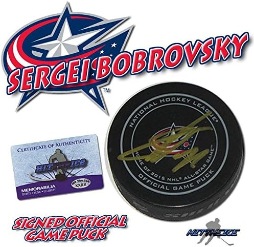 Sergei Bobrovsky a semnat Columbus Blue Jackets Game Puck-2013 Veznia-autograf NHL Pucks