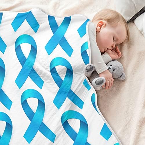 Junzan Cancer de sân Albastru Panglici albastre Pături pentru bebeluși pentru fete băieți de bumbac aruncă pătură pentru cadouri
