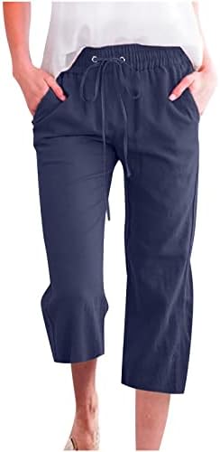 lcepcy Cordon Capris pentru femei moale confortabil lenjerie bumbac Lounge pantaloni ușoare respirabil vara pantaloni cu buzunare