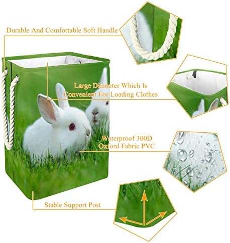 Unicey amuzant Baby White Rabbit în iarbă rufe de dimensiuni mari împiedică coș de depozitare pliabil pentru dormitor Baby
