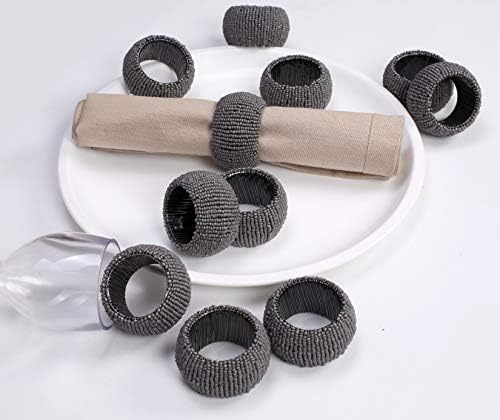 Set de inele de șervețel cu margele handmade, set de 6, suporturi de șervețel cu margele, 2 inch, realizată manual de artizani