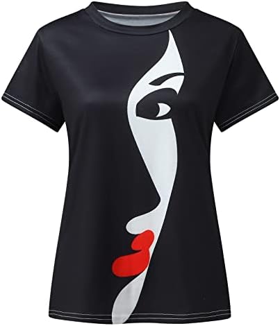 Comigeewa figura face Abstract Print bluze pentru femei toamna vara maneca scurta Crewneck Bluze T Shirt doamnelor VL