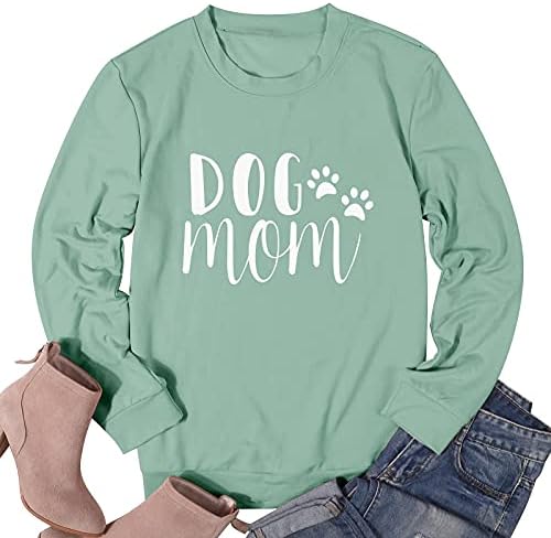 Mousya Women Dog Mom Momoroase Dog Dog Mama Pullover Dog Dog Dog PAW GRAFIC TEE Funny Letter Print Tricou cu mânecă lungă