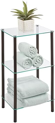 mDesign Tall 4-Tier sticlă și Metal Standing raft Organizator Display Unit - rafturi înguste pentru baie, bucatarie, dormitor,