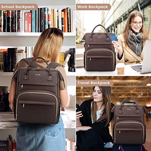 Laptop Lovevook Rucsac pentru femei la modă de 15,6 inci, din piele pentru femei backpack poșetă de zi pentru profesor de colegiu