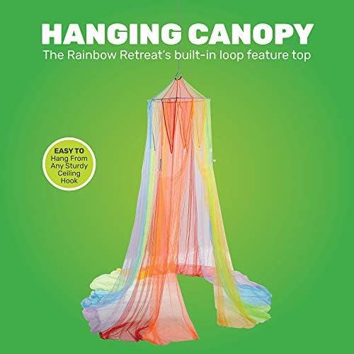 Playthings constructive Rainbow Retreat Kids Canopy, decorativ, spațiu distractiv atârnat de pat pentru dormitoare, optimizați spațiul de clasă sau spațiu de joacă, plasă de plasă, construită în buclă, asamblare ușoară, toate vârstele