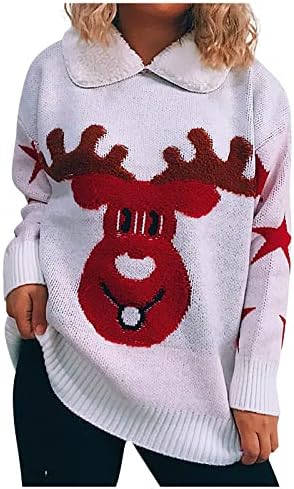 Ținute de Crăciun pentru femei pălărie de modă dulce pentru gât rotund cartoon pulover de pălărie pentru gât pulover pulover
