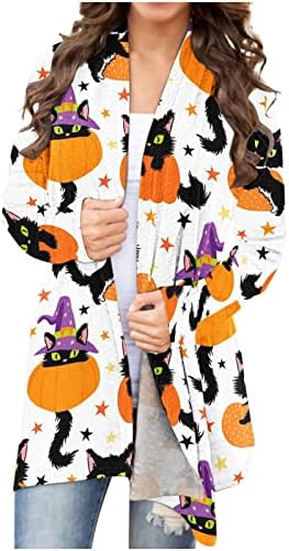 Vintage Cardigan pentru femei Plus Dimensiune Halloween haine Maneca lunga deschis fata jacheta haina Casual imprimare Vrac