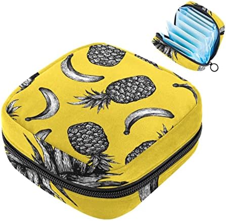 Geantă de depozitare pentru tampoane sanitare, portabilă pentru femei Fete lavabile reutilizabile, banane ananas fructe tropicale