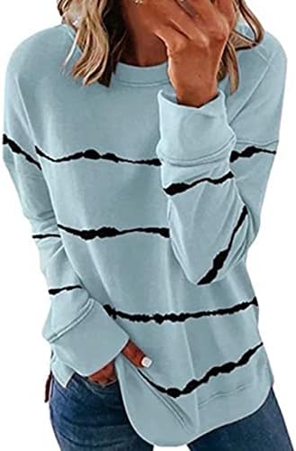 Femei Culoare Bloc Topuri Moda Dungi Imprimare Tee Tricouri Pulover Supradimensionate Vrac Maneca Lunga Crewneck Bluze Camasa