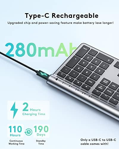 Samsung Wireless Bluetooth Keyboard pentru Mac, multi-dispozitiv reîncărcabilă Bluetooth 5.1 Ultra Slim Keyboard, Easy-Switch