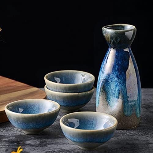 Set de flacoane Doitool Set de sake japonez ceramică, sticlă antică de sake cu 4 căni de drag pentru service cald de drag de