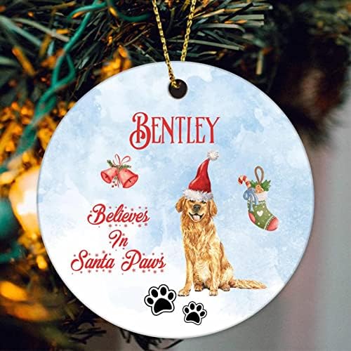 Crede în numele câinelui personalizat al lui Moș Crăciun Ornament Ceramic de Crăciun pandantiv rotund de câine Decor de copac,