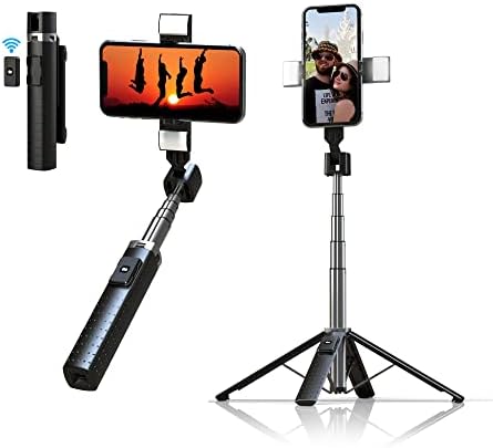 Newringo Selfie Stick trepied cu lumină de umplere, 40 extensibil Stand de trepied pentru telefonul mobil, cu telecomandă wireless,