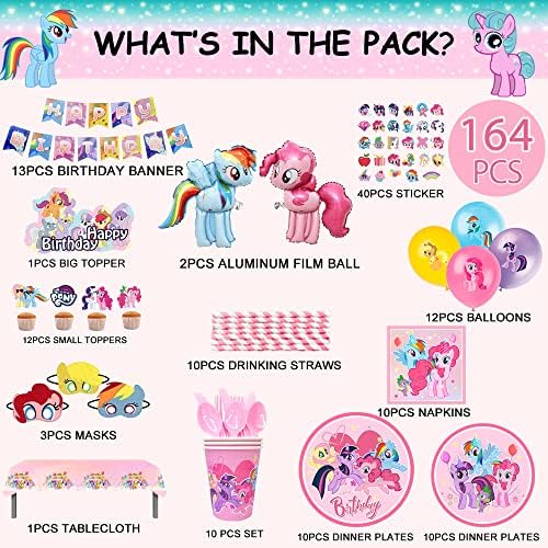 My Little Pony Party Supplies, 164pcs My Little Pony Birthday Party Supplies and Decorations Set - My Little Pony baloane autocolante