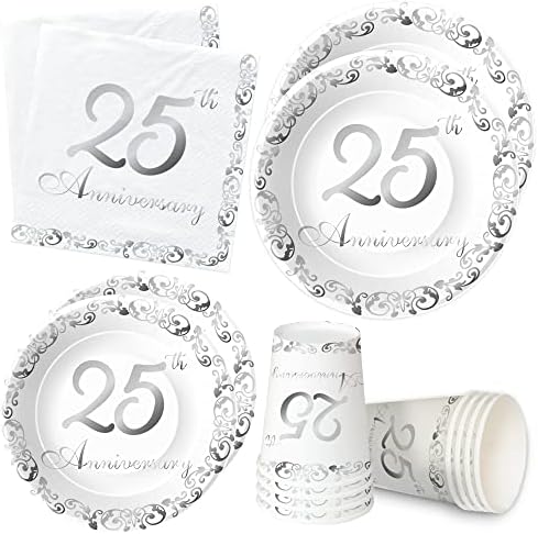 APOWBLS 25th wedding Anniversary Plates And servetele Party Supplies Dinnerware - 25th Anniversary Decorations Tacamuri, farfurie,