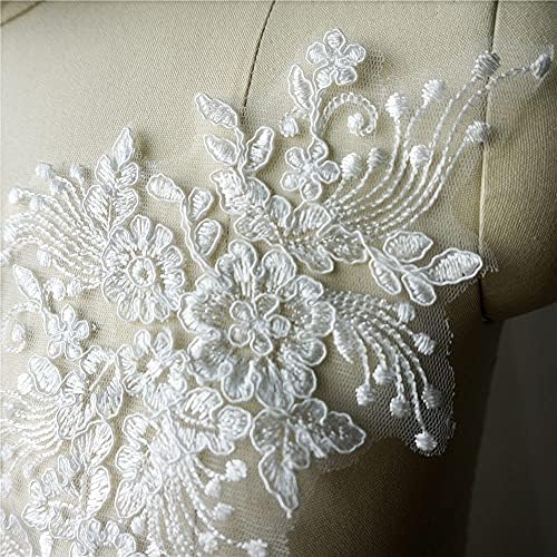 Txukk 2pcs flori albe din dantelă trandafir țesătură de ciucuri brodate aplicații de nuntă cusut pentru rochie de seară decorare