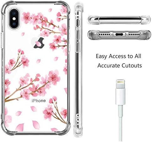 HEYORUN Cherry Blossom Clear Clear Compatibil pentru iPhone XS/iPhone X 5.8 inci, Sakura Girls and Women Case moale din spate,