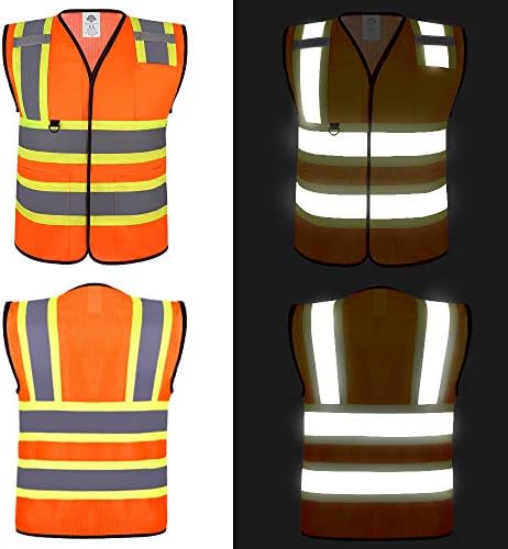 Dazonity Visibilitate ridicată Veste de siguranță cu buzunare, 4pcs, M, galben și portocaliu, pentru bărbați, femei, muncitori,