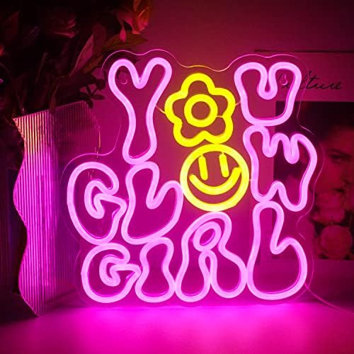 ineonlife tu Glow Girl Neon Sign Roz Galben Led Neon light Letters smiley decorative lumini de perete pentru fete adolescente