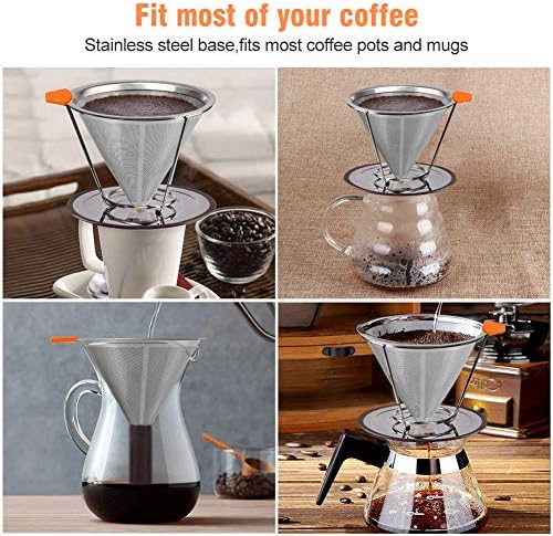 Se toarnă peste picurător de cafea filtru de cafea reutilizabil din oțel inoxidabil con picurător de cafea cu suport de ceașcă