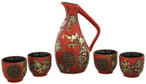 Ceramică glazurată 5 PC -uri japoneze Set în cutia cadou din lemn de Asian Home