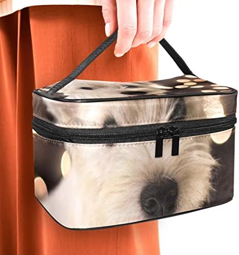 Geantă de machiaj tbouobt călător cu pungă cosmetică pungă geantă cu fermoar, animal de câine alb