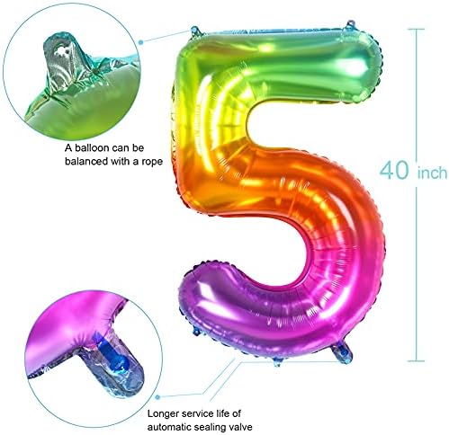 Balon cu număr, baloane cu număr mare pentru decorațiuni pentru ziua de naștere curcubeu, 40 Inch Mylar gigant colorat 0 numere